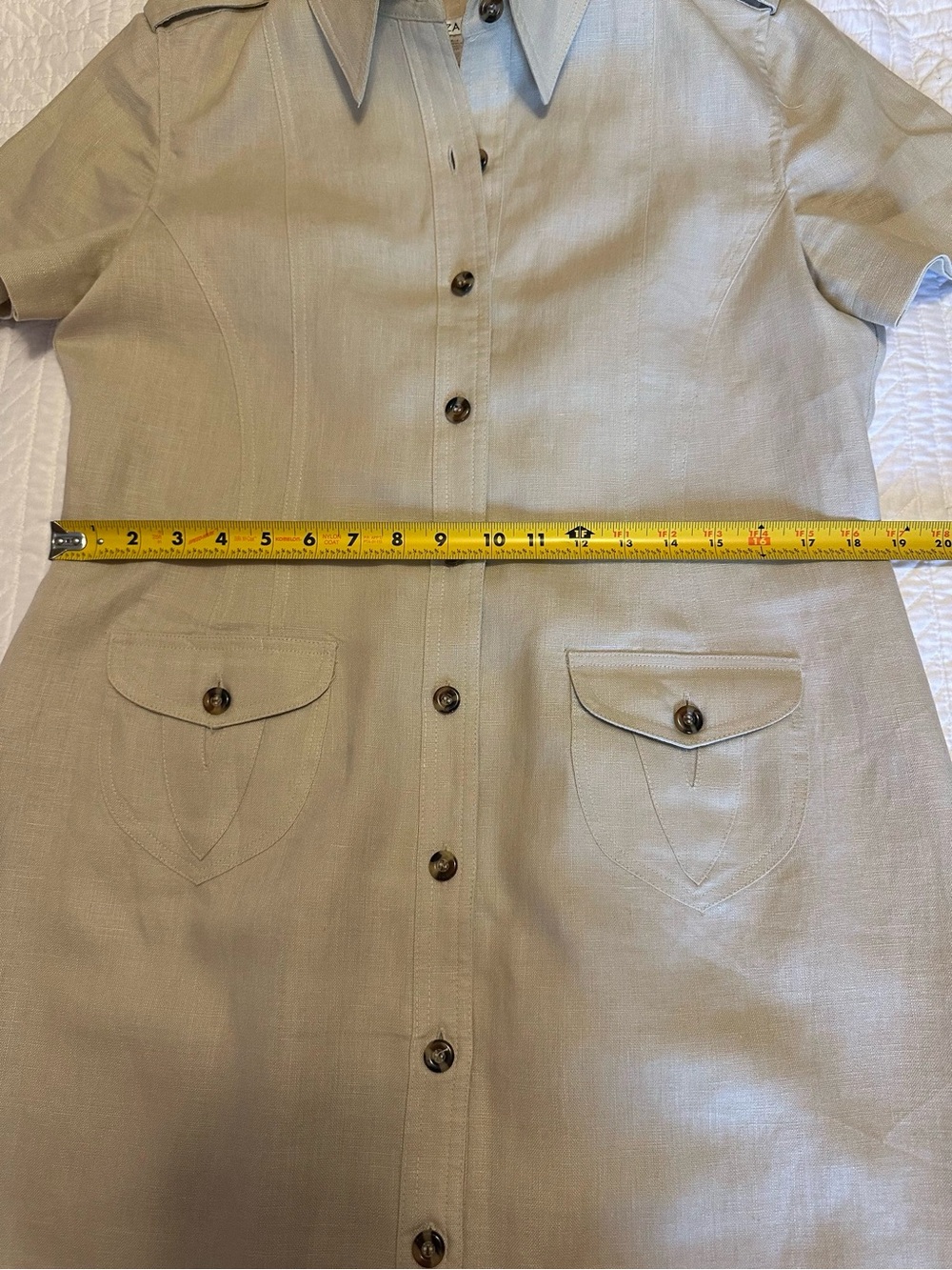 Belted Short-Sleeve Midi Shirt Dress in Cream - Picture 11 of 15
